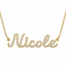 Nicole name necklace in solid 14K Yellow Gold, handmade in Los Angeles