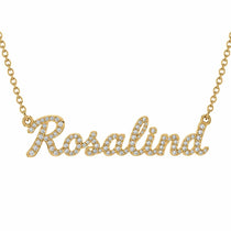 Rosalind name necklace in solid 14K Yellow Gold, handmade in Los Angeles