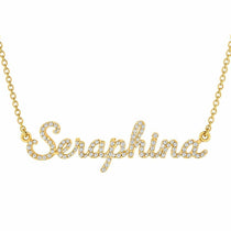 Seraphina name necklace in solid 14K Yellow Gold, handmade in Los Angeles