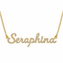 Seraphina name necklace in solid 14K Yellow Gold, handmade in Los Angeles