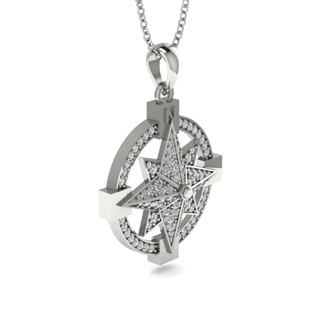 Diamond-Encrusted Compass Charm Necklace - Celeste No. 3