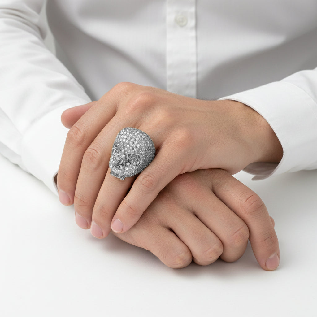 Diamond-Encrusted Skull Men's Fashion Ring - Jules No. 3