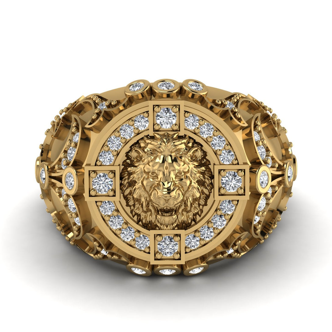 22K Diamond Royal Lion Men Signet Ring - Terry No. 1000