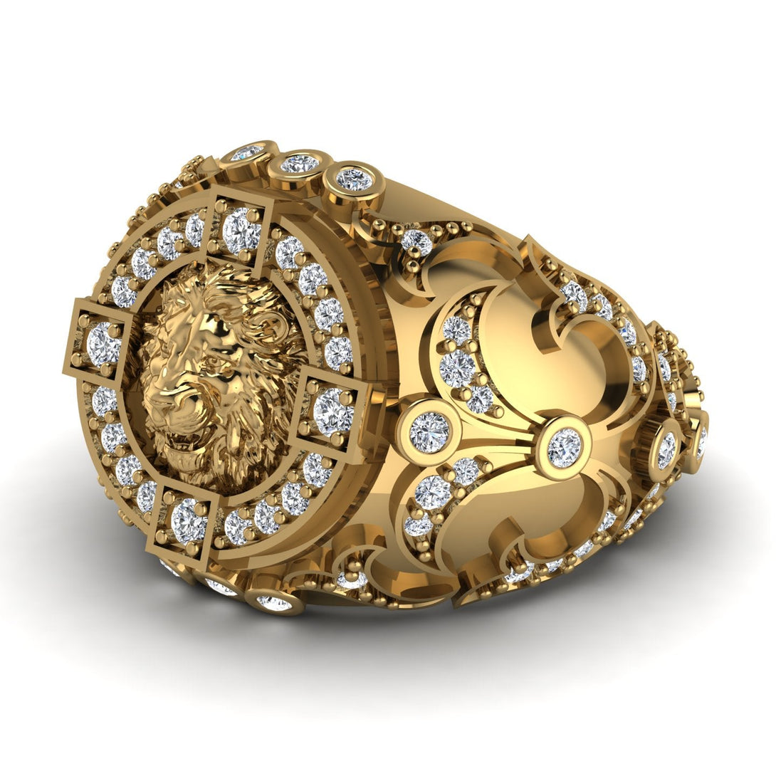 22K Diamond Royal Lion Men Signet Ring - Terry No. 1000