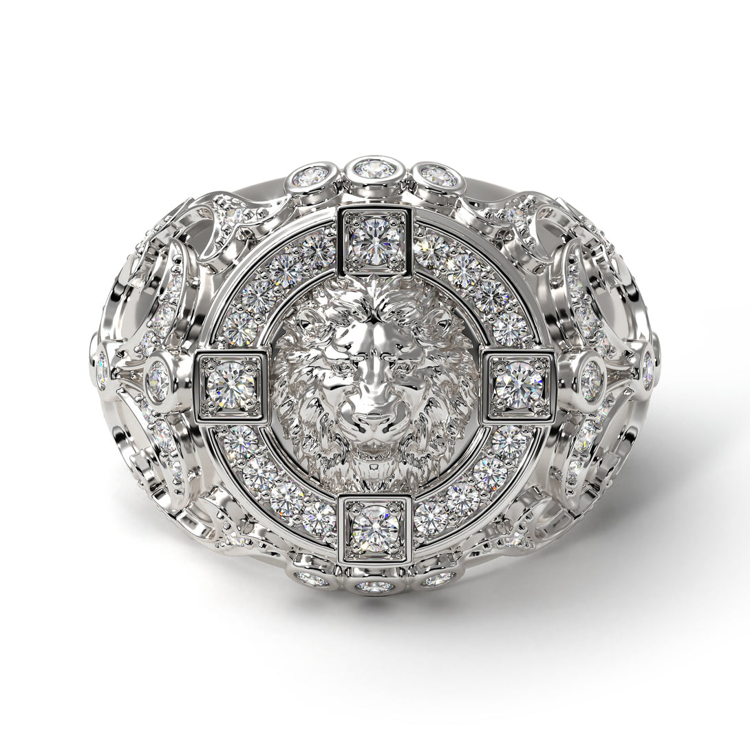Diamond Royal Lion Men Signet Ring - Terry No. 3