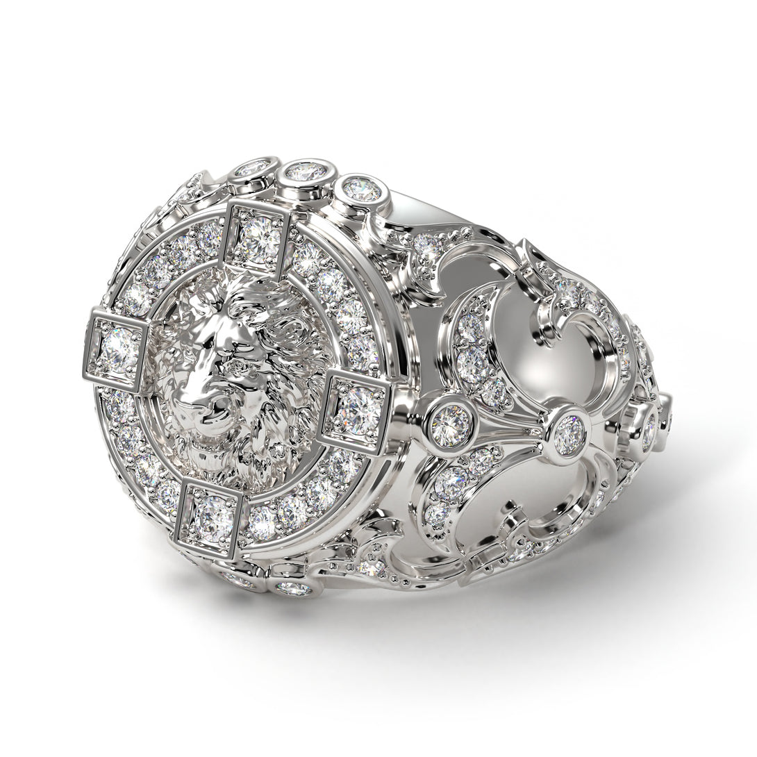 Diamond Royal Lion Men Signet Ring - Terry No. 3