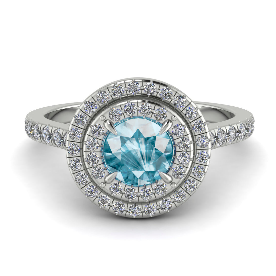 Double Halo Aquamarine Ring - Zoey No. 403