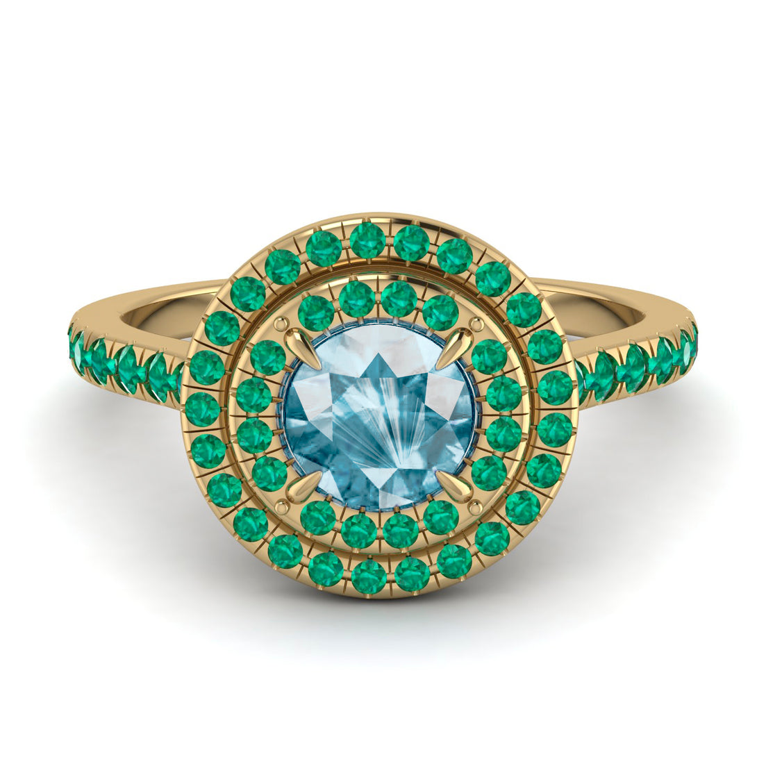 Double Halo Aquamarine Ring - Zoey No. 404