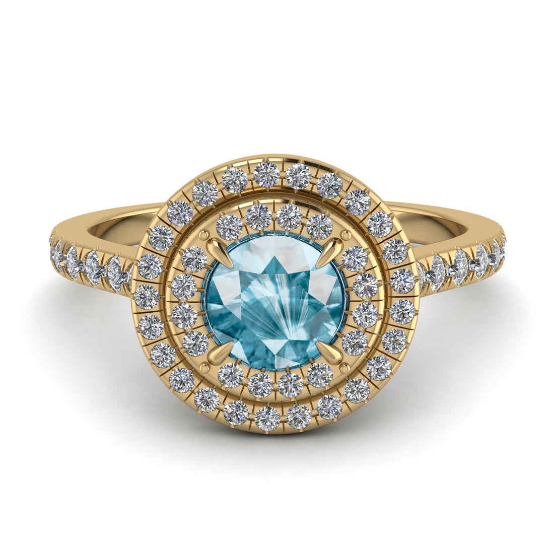 Double Halo Aquamarine Ring - Zoey No. 401
