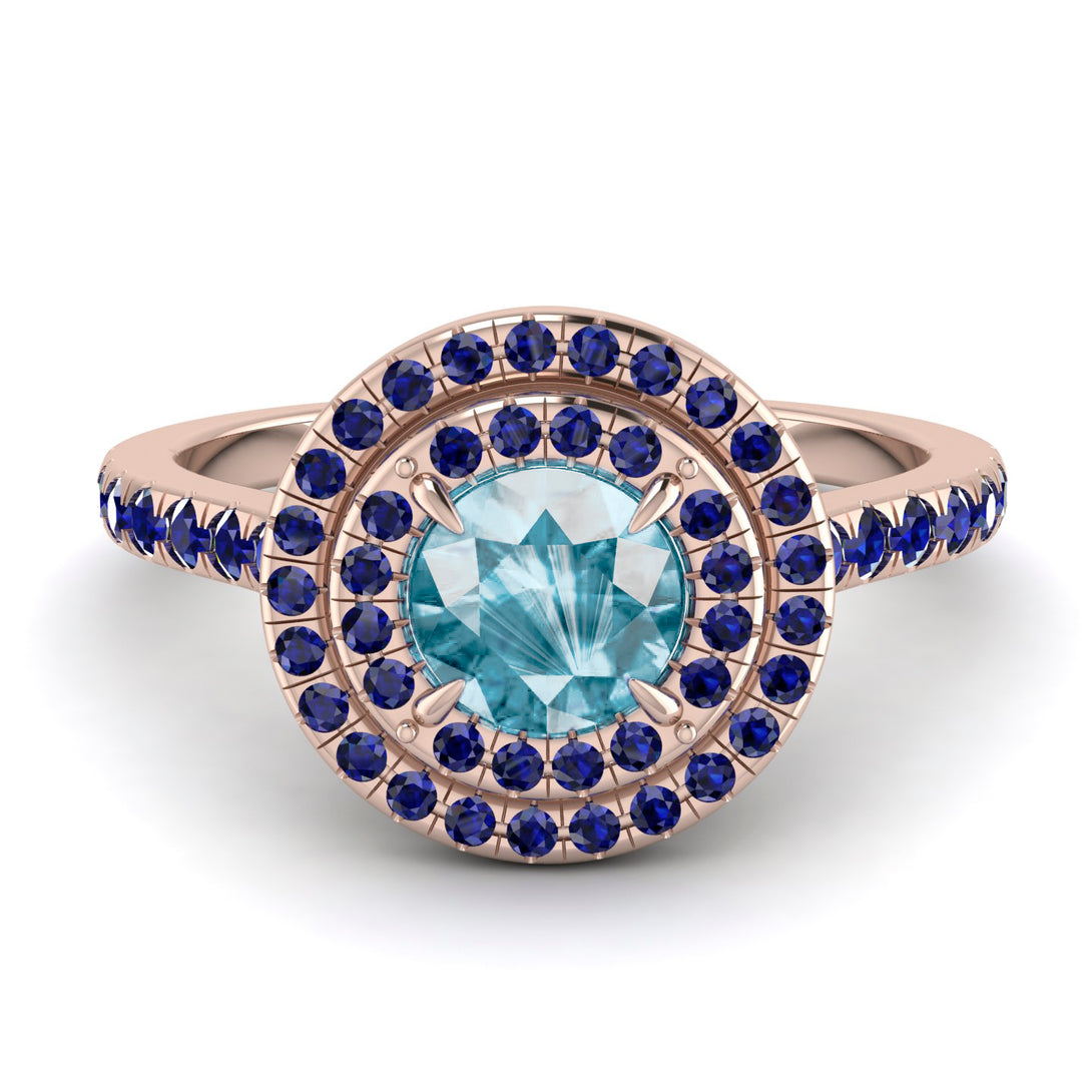 Double Halo Aquamarine Ring - Zoey No. 414