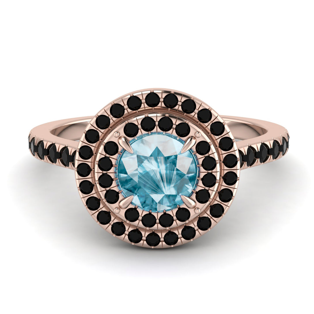 Double Halo Aquamarine Ring - Zoey No. 408