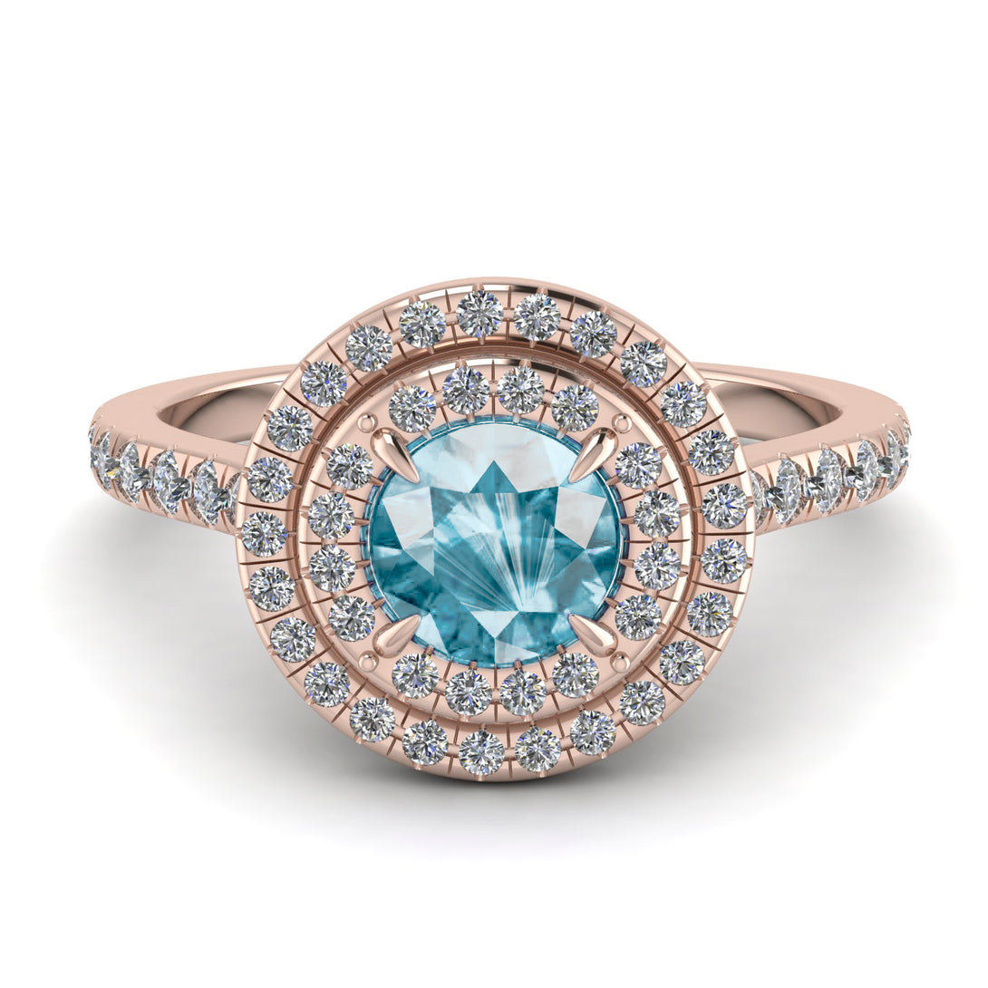Double Halo Aquamarine Ring - Zoey No. 402