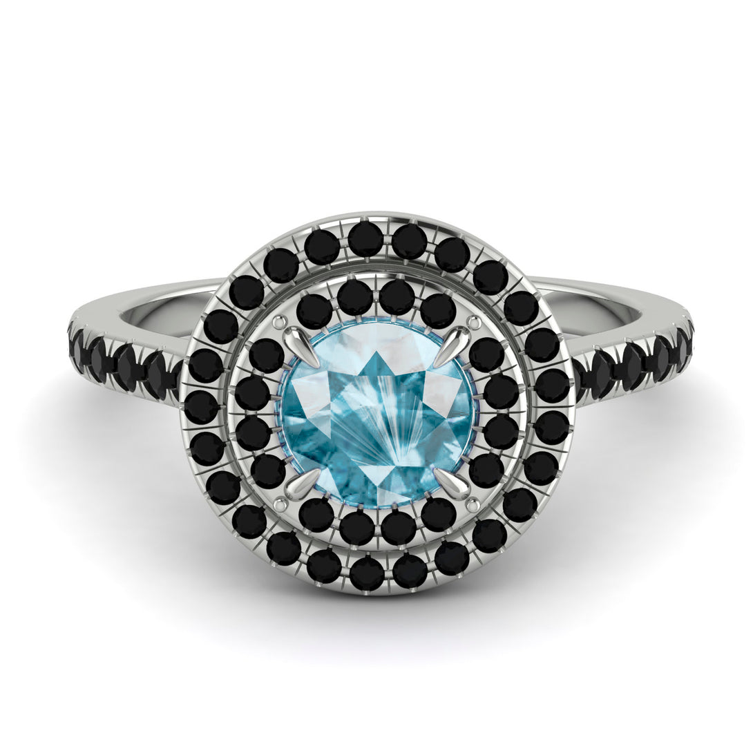 Double Halo Aquamarine Ring - Zoey No. 409