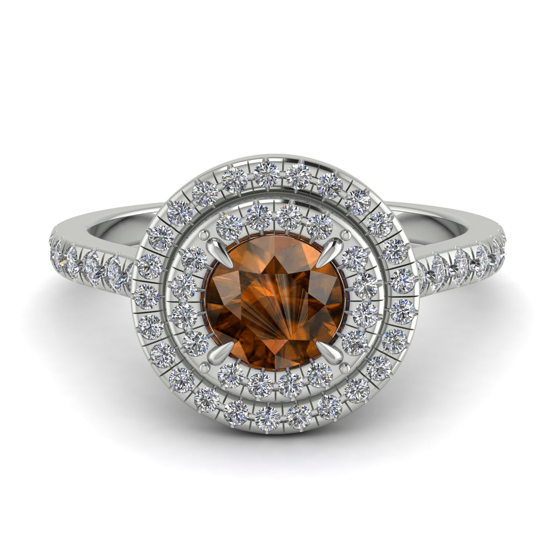 Double Halo Brown Diamond Ring - Zoey No. 1103