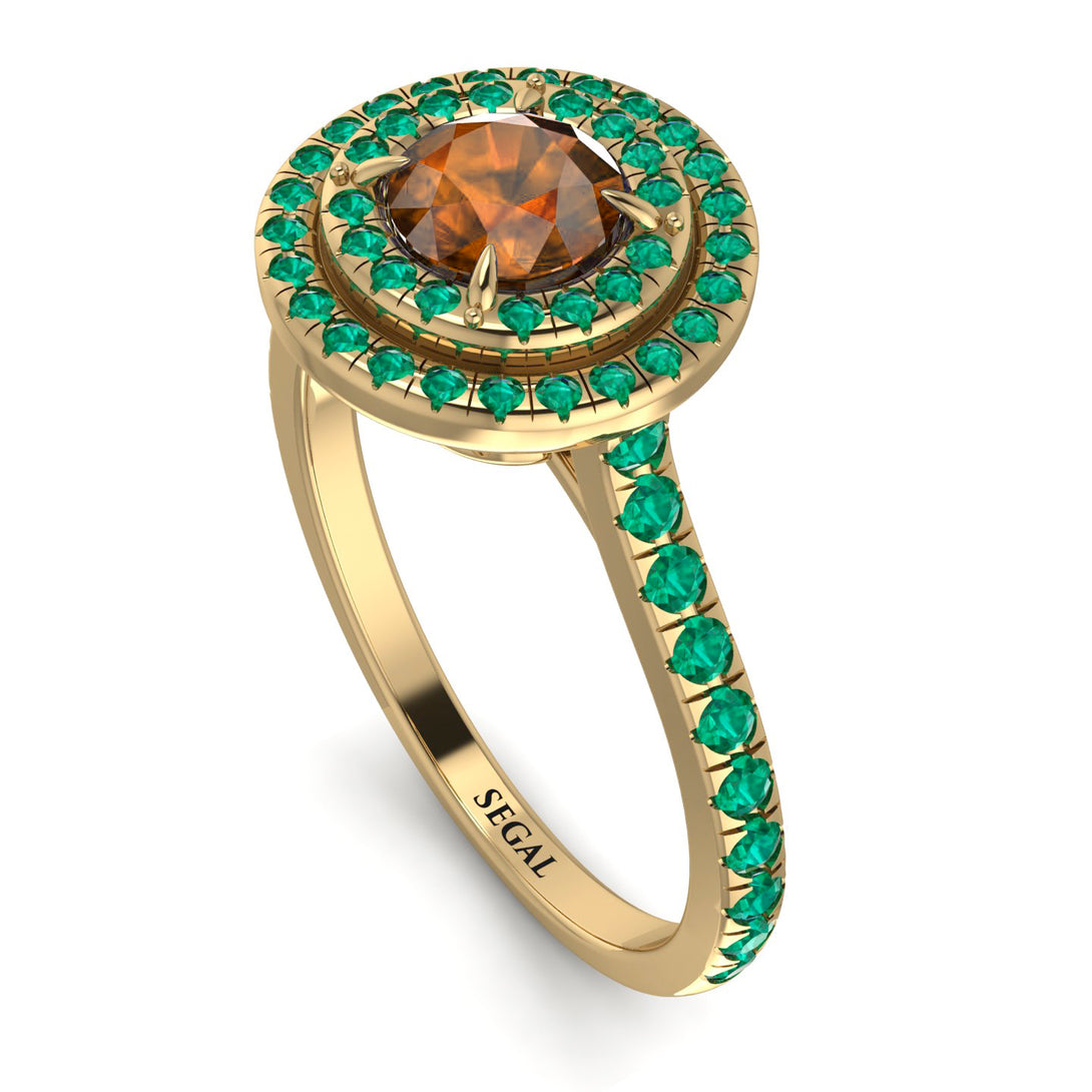 Double Halo Brown Diamond Ring - Zoey No. 1104