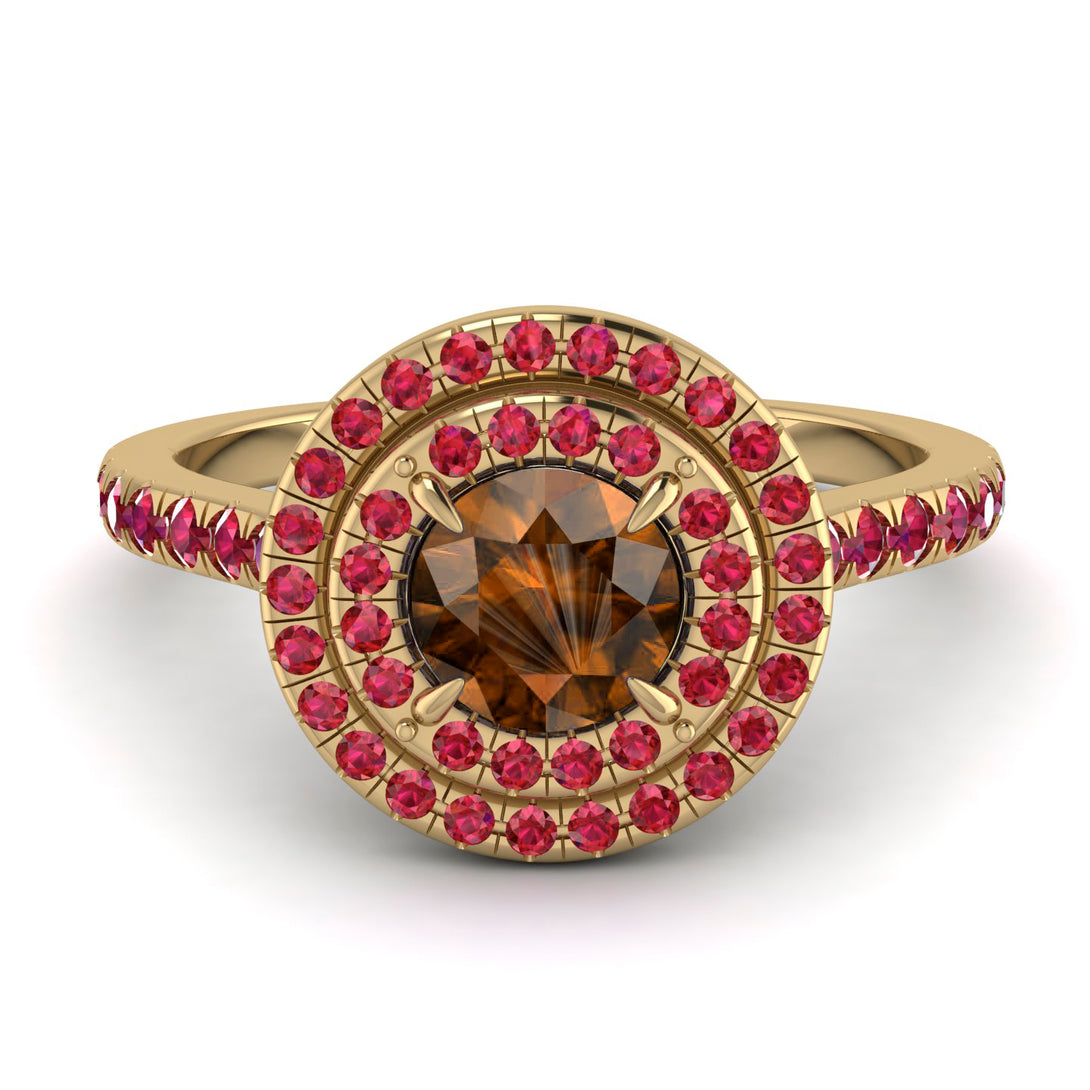 Double Halo Brown Diamond Ring - Zoey No. 1110