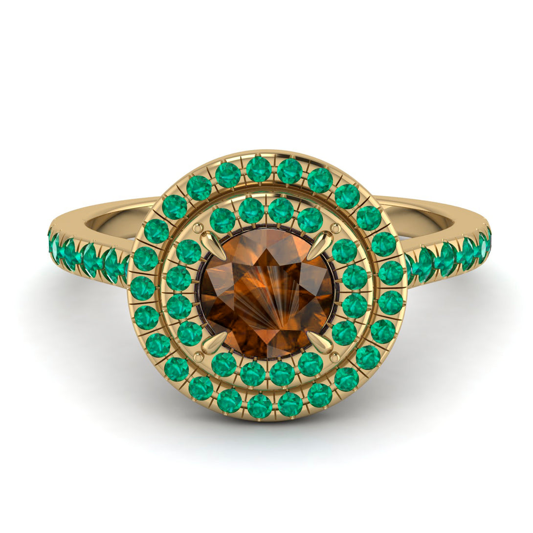Double Halo Brown Diamond Ring - Zoey No. 1104