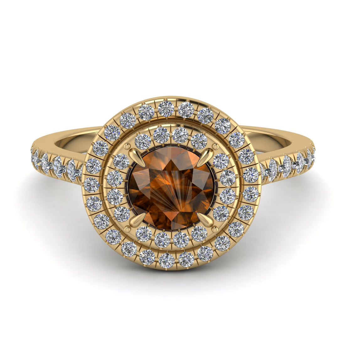 Double Halo Brown Diamond Ring - Zoey No. 1101