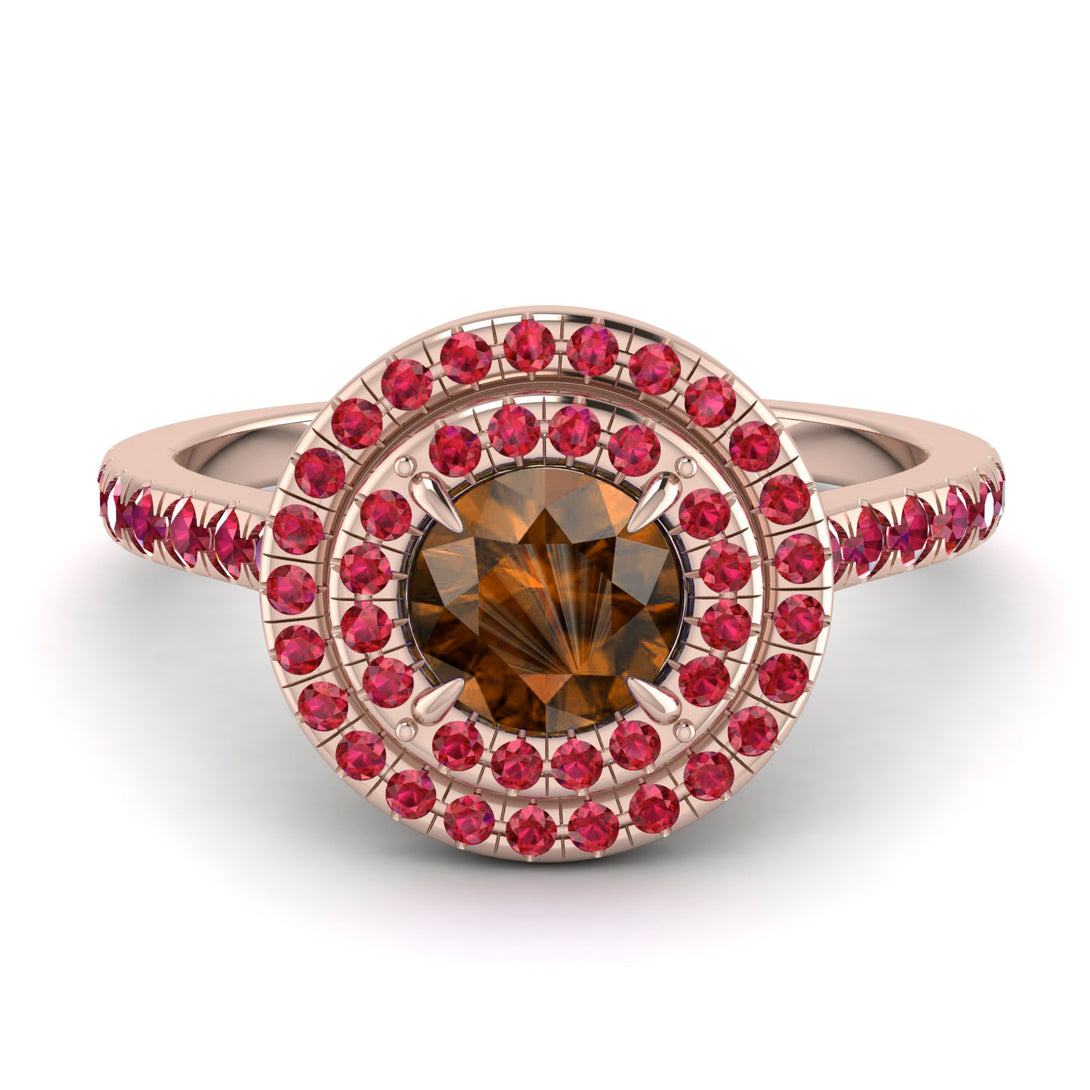 Double Halo Brown Diamond Ring - Zoey No. 1111