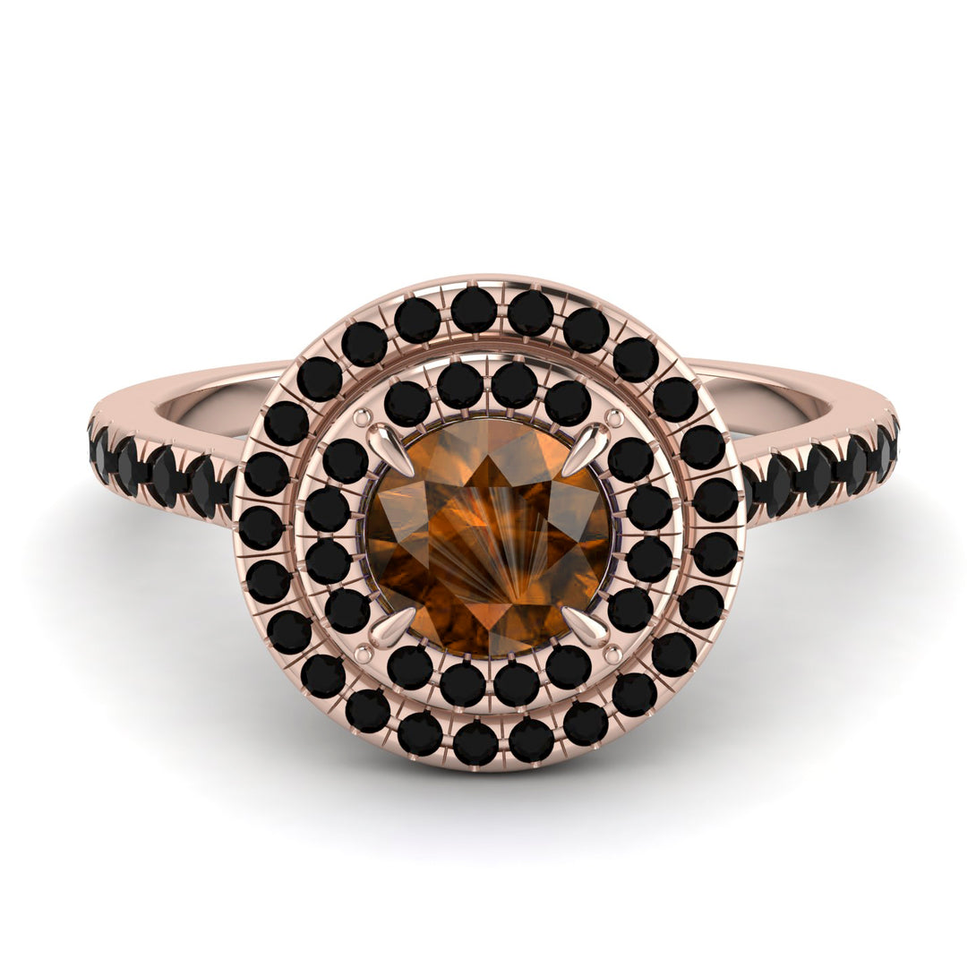 Double Halo Brown Diamond Ring - Zoey No. 1108