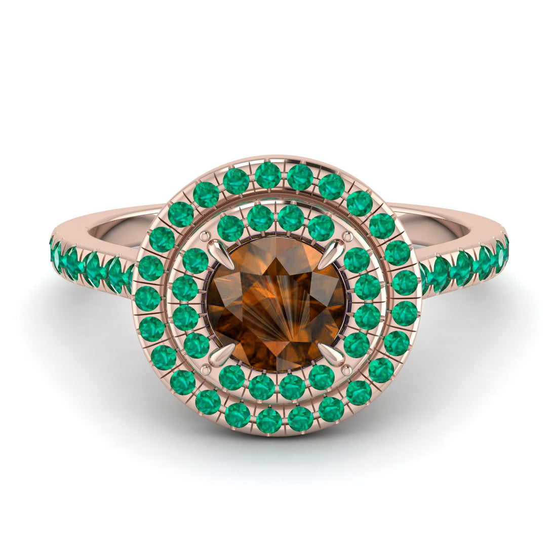 Double Halo Brown Diamond Ring - Zoey No. 1105