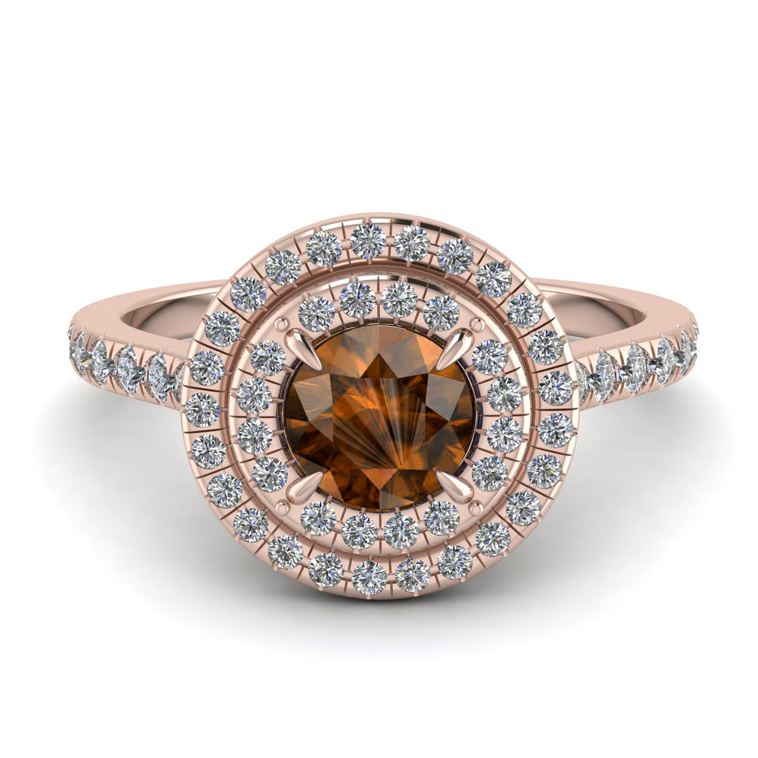 Double Halo Brown Diamond Ring - Zoey No. 1102