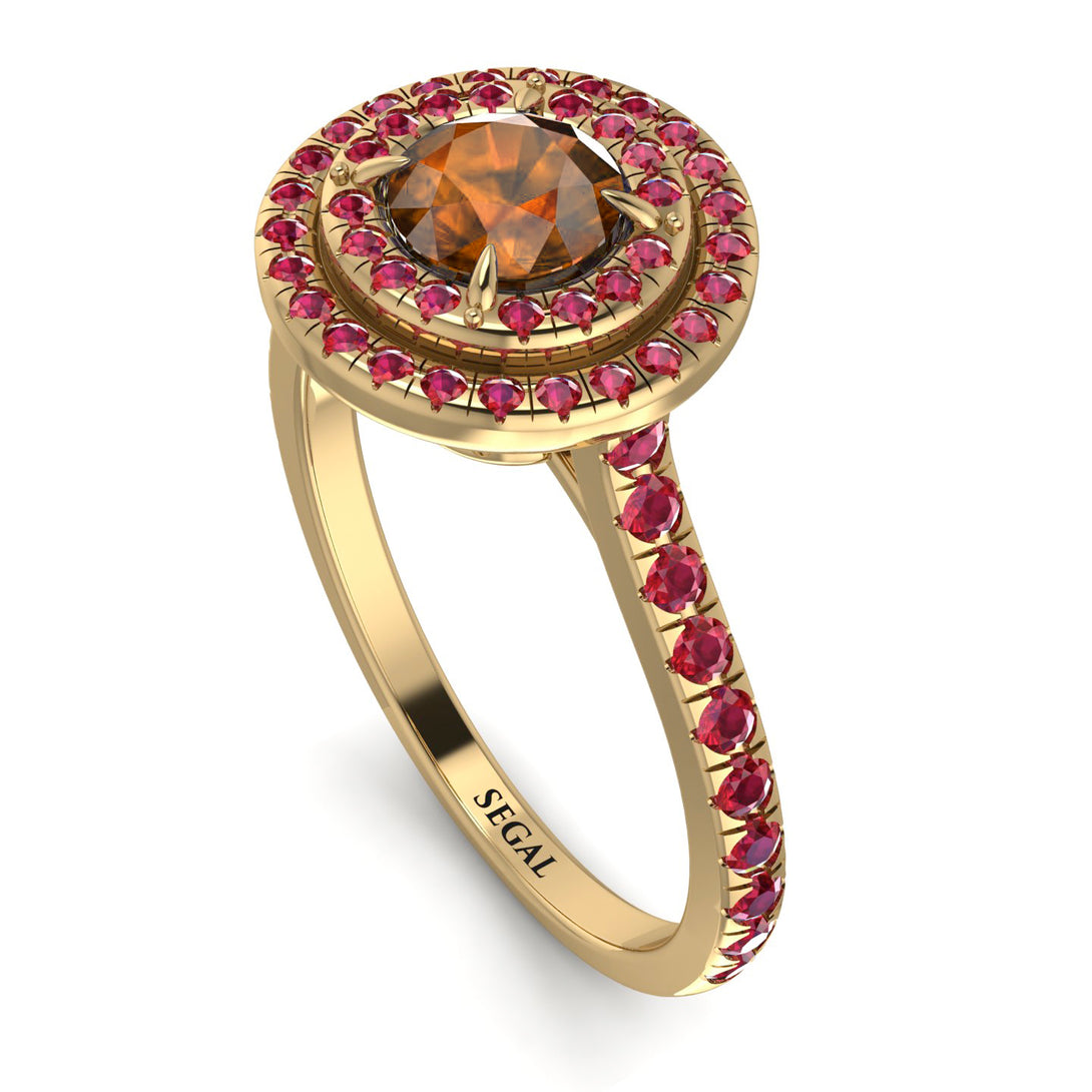 Double Halo Brown Diamond Ring - Zoey No. 1110