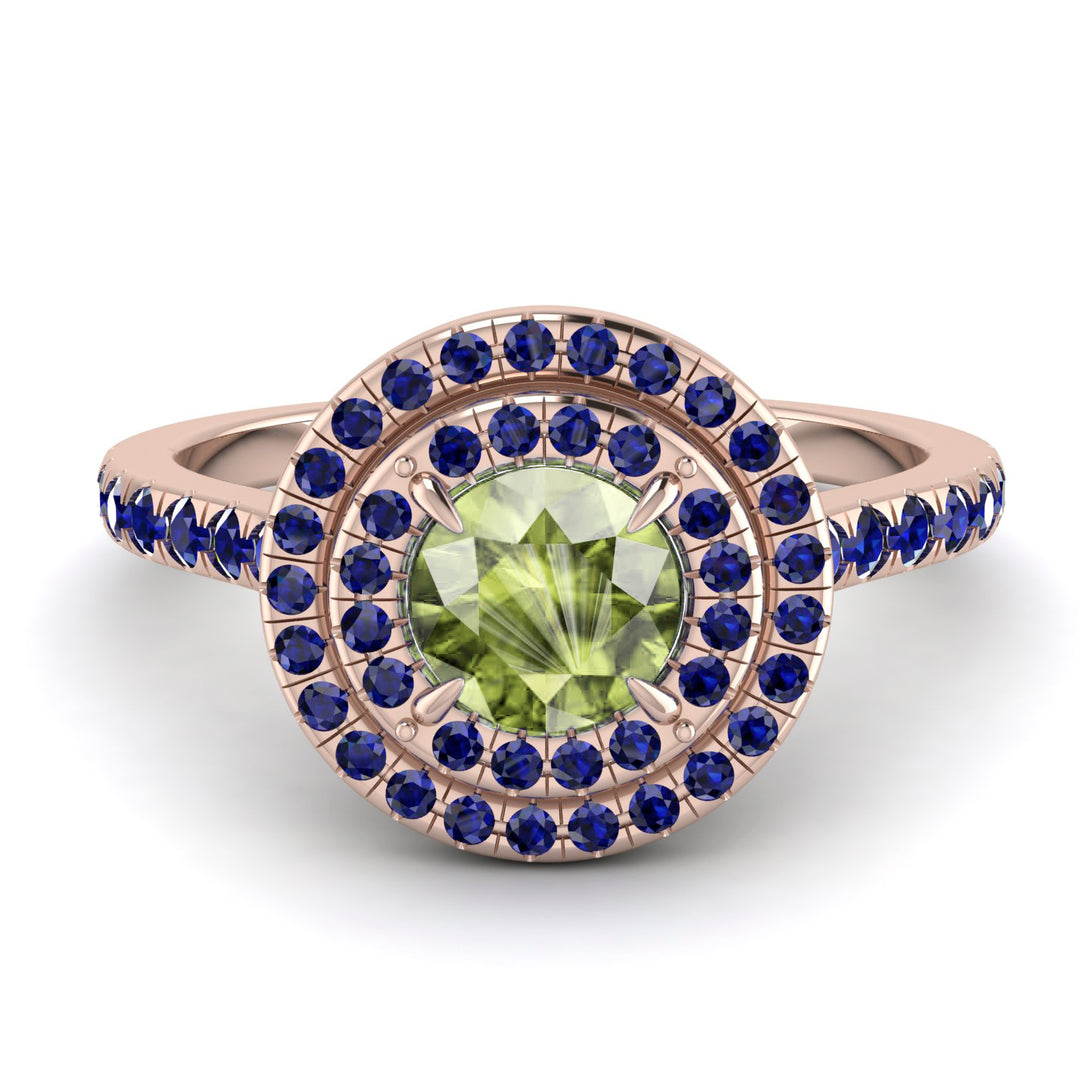 Double Halo Peridot Ring - Zoey No. 714