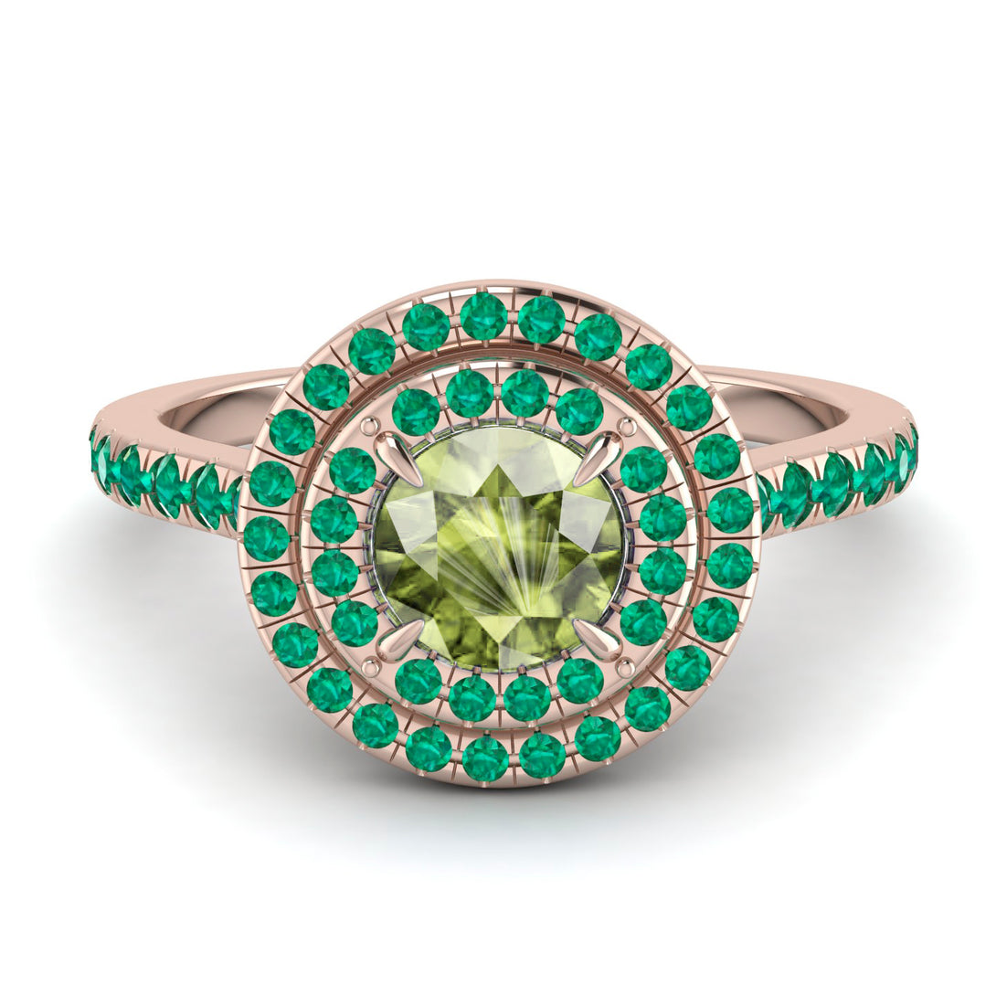 Double Halo Peridot Ring - Zoey No. 705