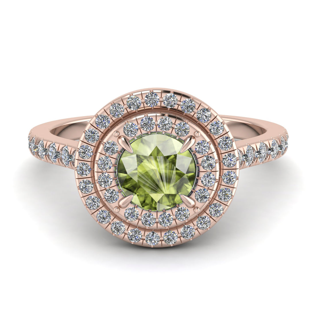 Double Halo Peridot Ring - Zoey No. 702
