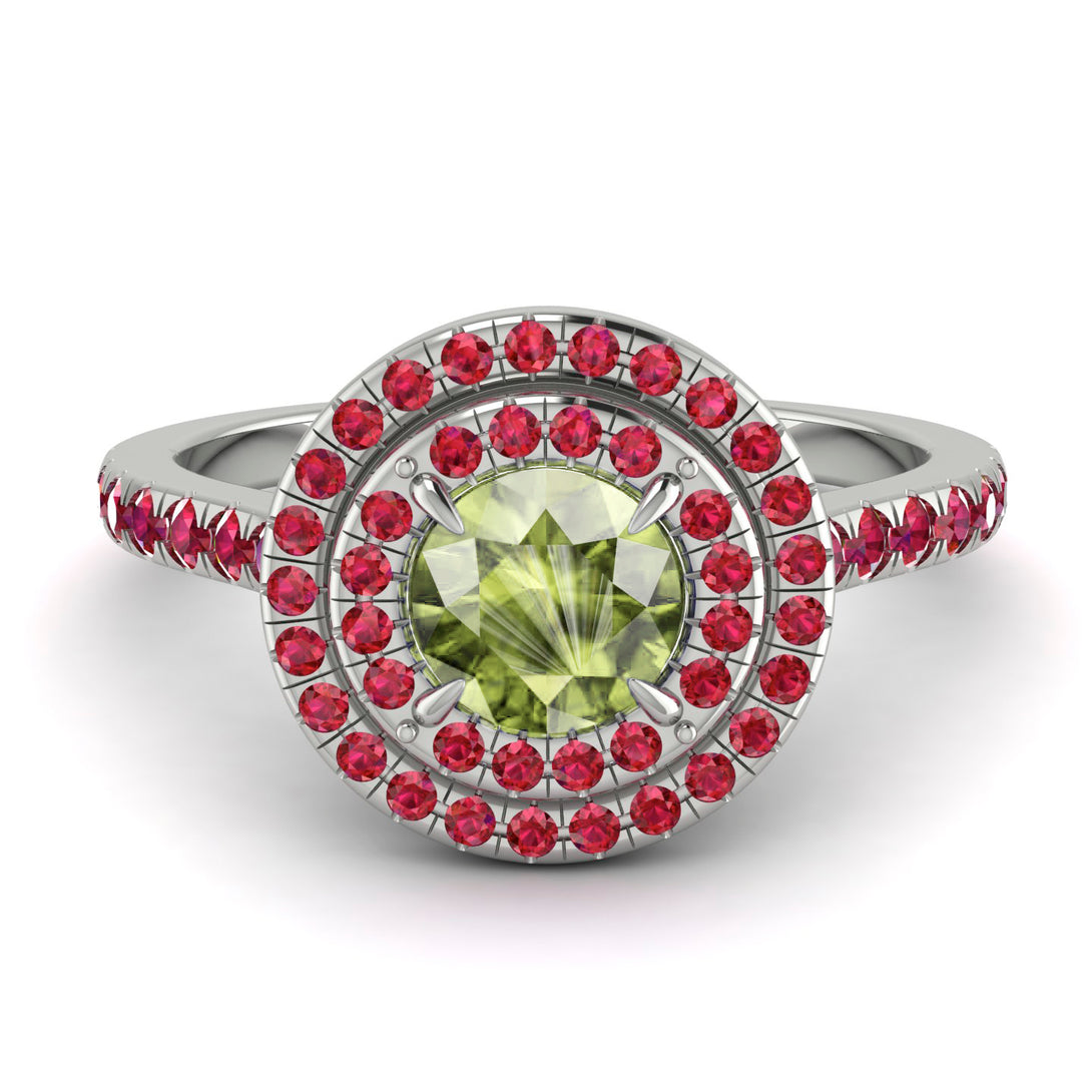 Double Halo Peridot Ring - Zoey No. 712