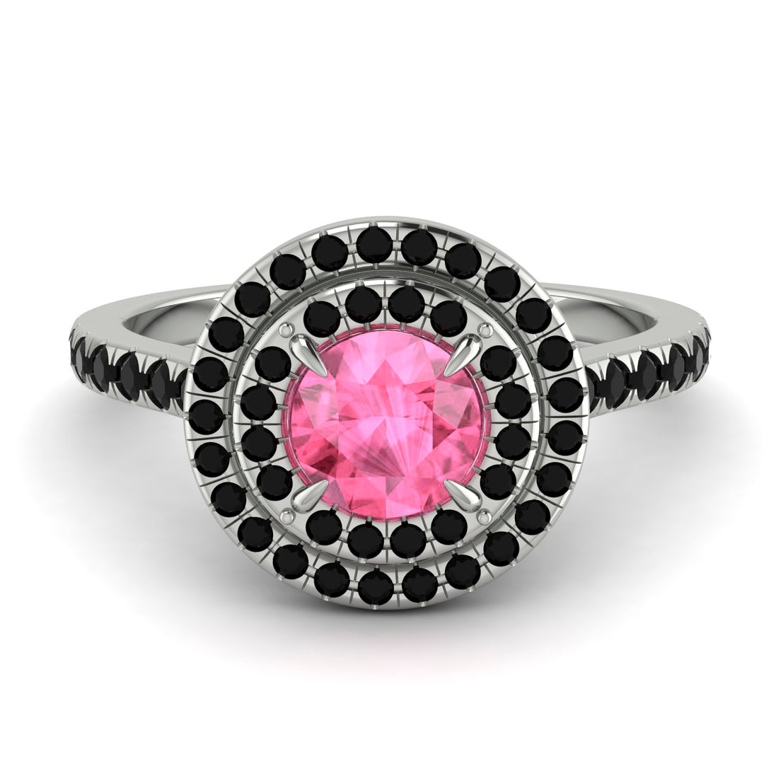 Double Halo Pink Moissanite Ring - Zoey No. 809