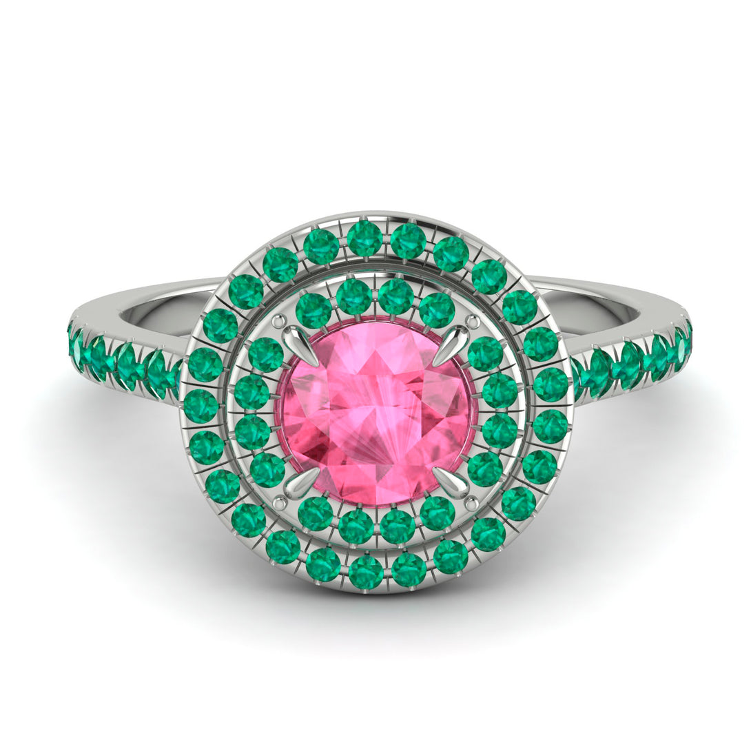 Double Halo Pink Moissanite Ring - Zoey No. 806
