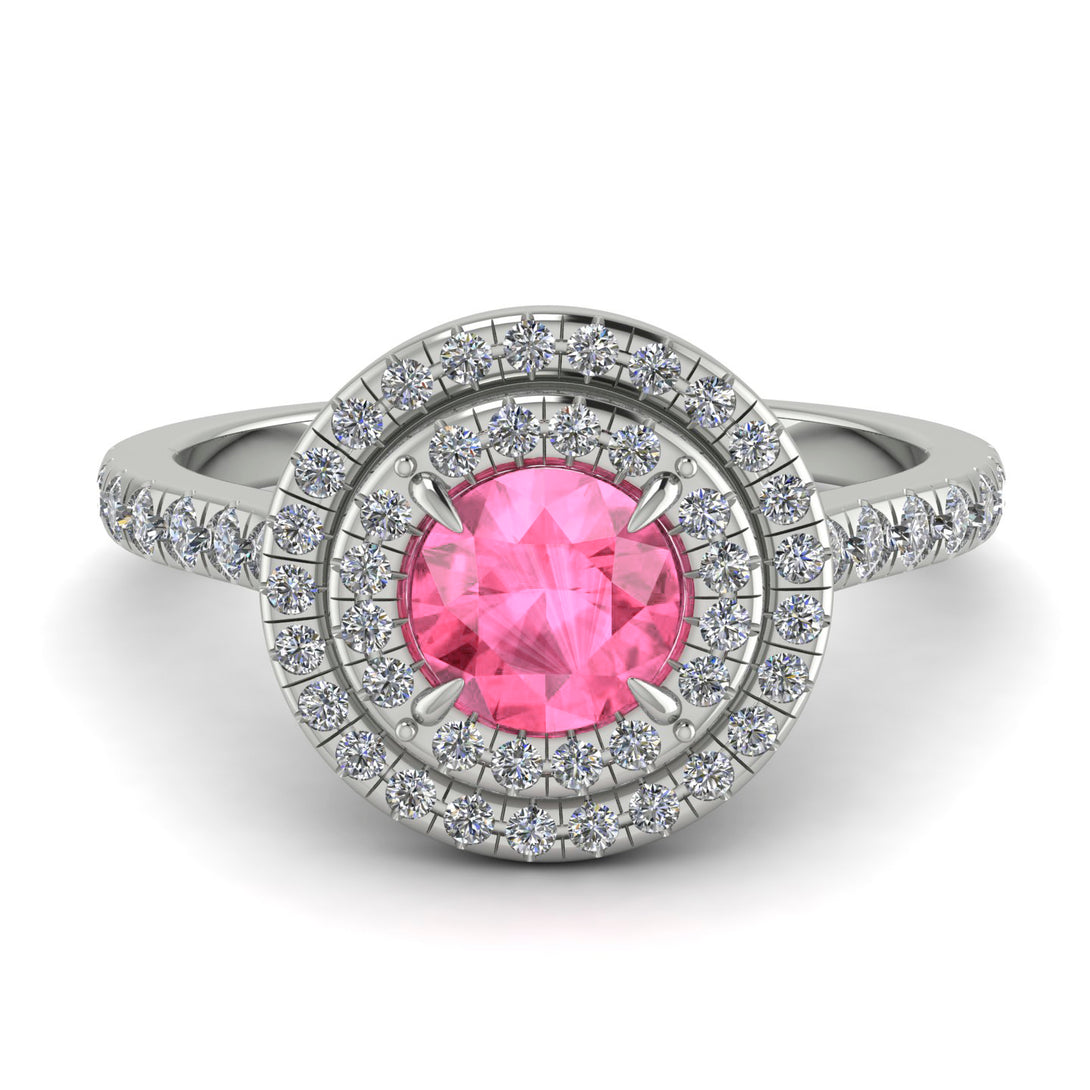 Double Halo Pink Moissanite Ring - Zoey No. 803