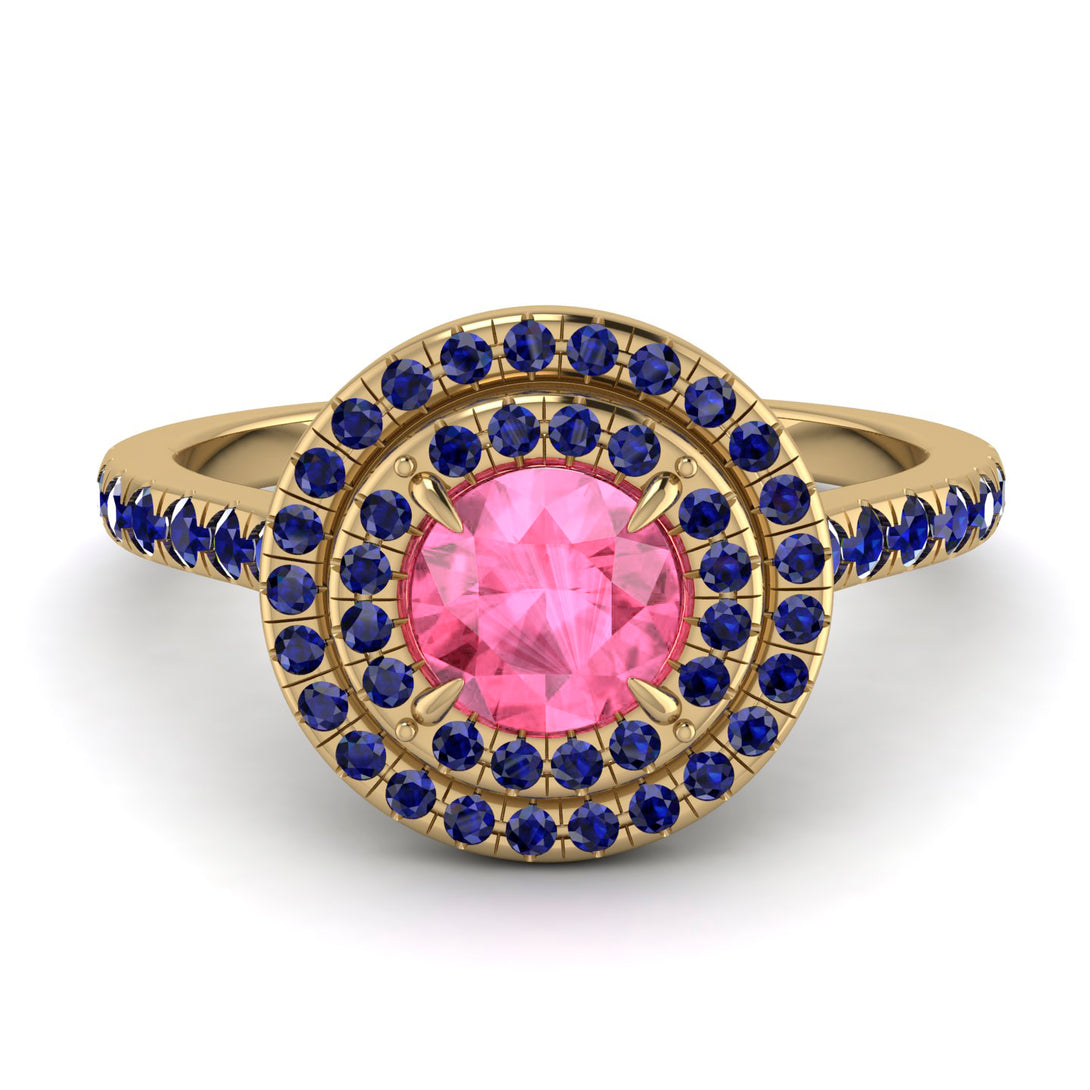 Double Halo Pink Moissanite Ring - Zoey No. 813