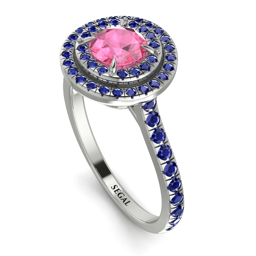 Double Halo Pink Moissanite Ring - Zoey No. 815