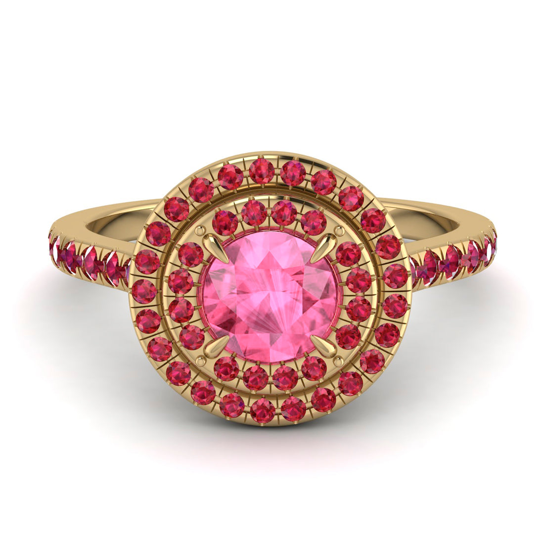Double Halo Pink Moissanite Ring - Zoey No. 810