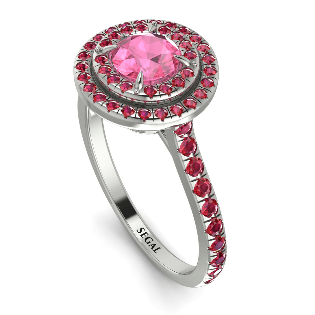 Double Halo Pink Moissanite Ring - Zoey No. 812