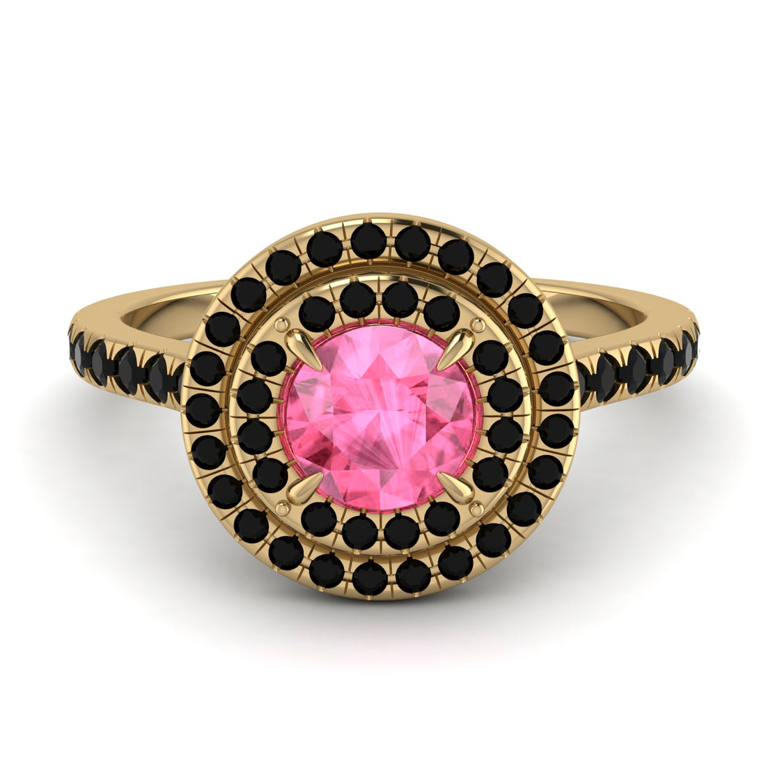 Double Halo Pink Moissanite Ring - Zoey No. 807