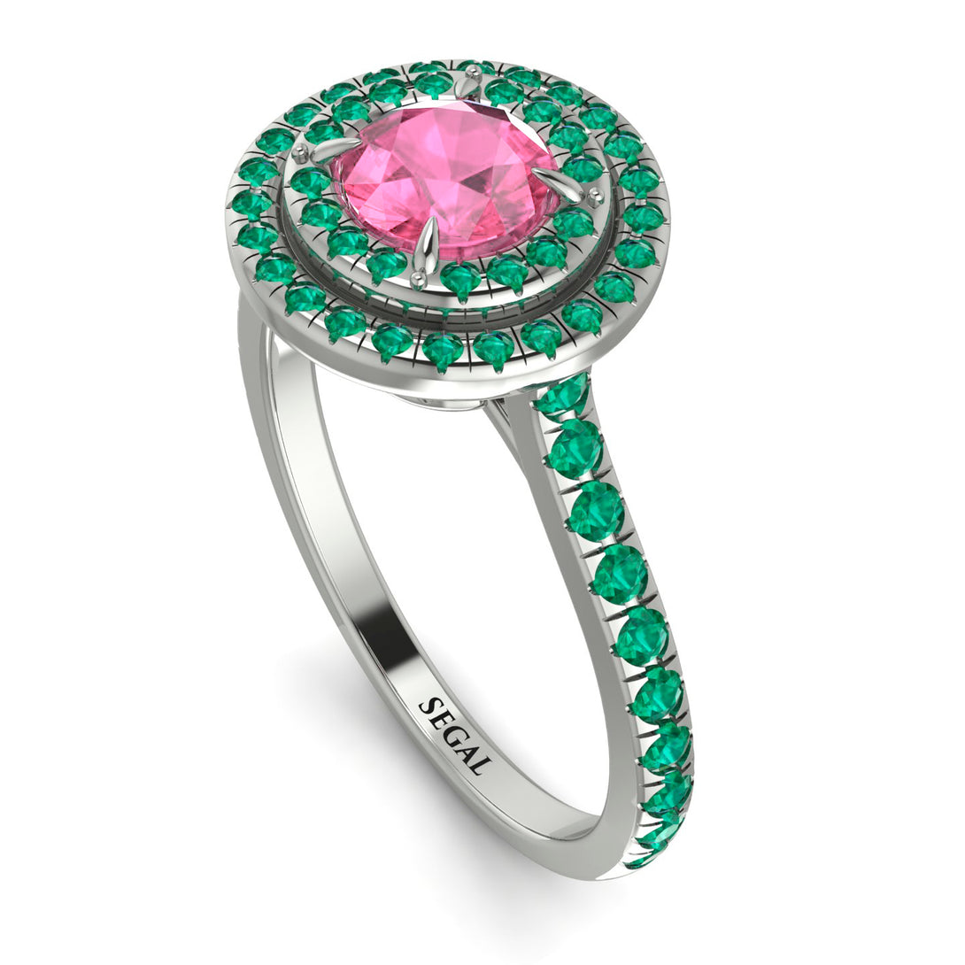 Double Halo Pink Moissanite Ring - Zoey No. 806