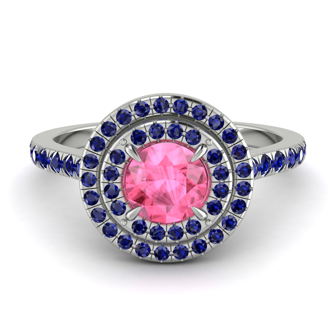 Double Halo Pink Moissanite Ring - Zoey No. 815
