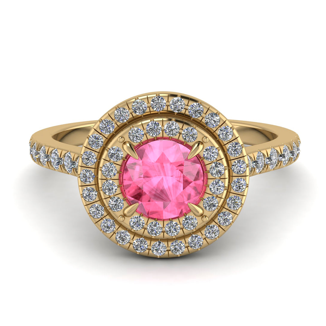Double Halo Pink Moissanite Ring - Zoey No. 801