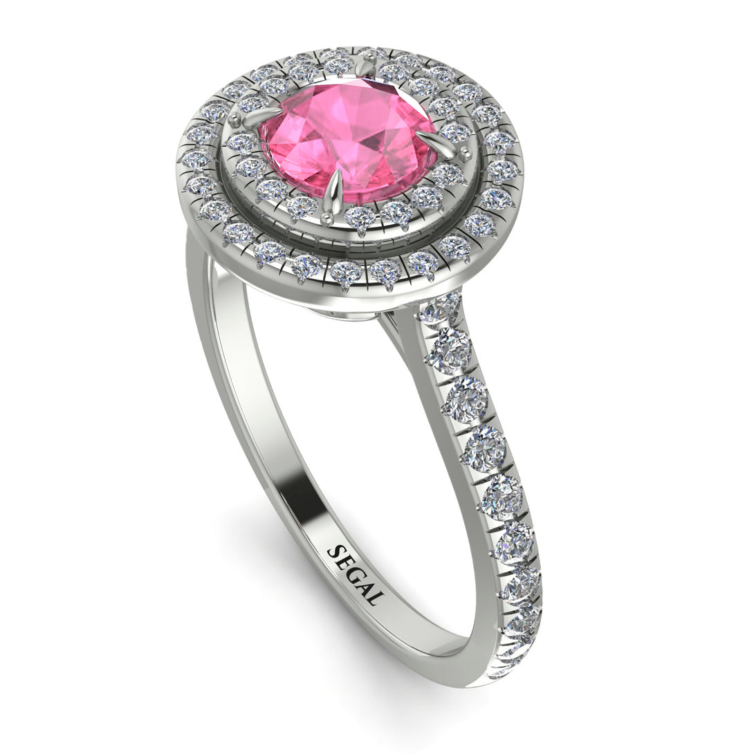 Double Halo Pink Moissanite Ring - Zoey No. 803