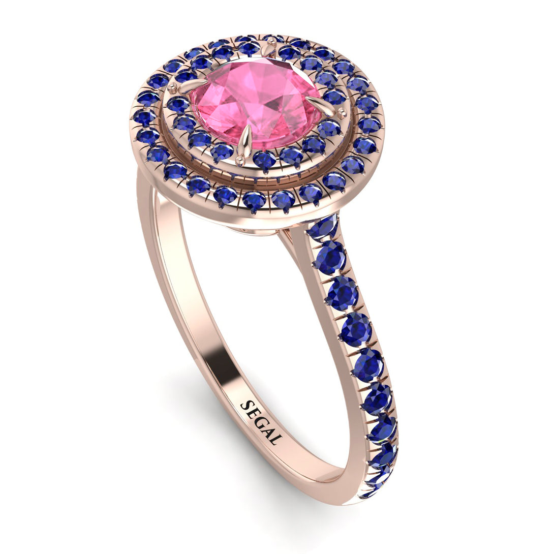 Double Halo Pink Moissanite Ring - Zoey No. 814
