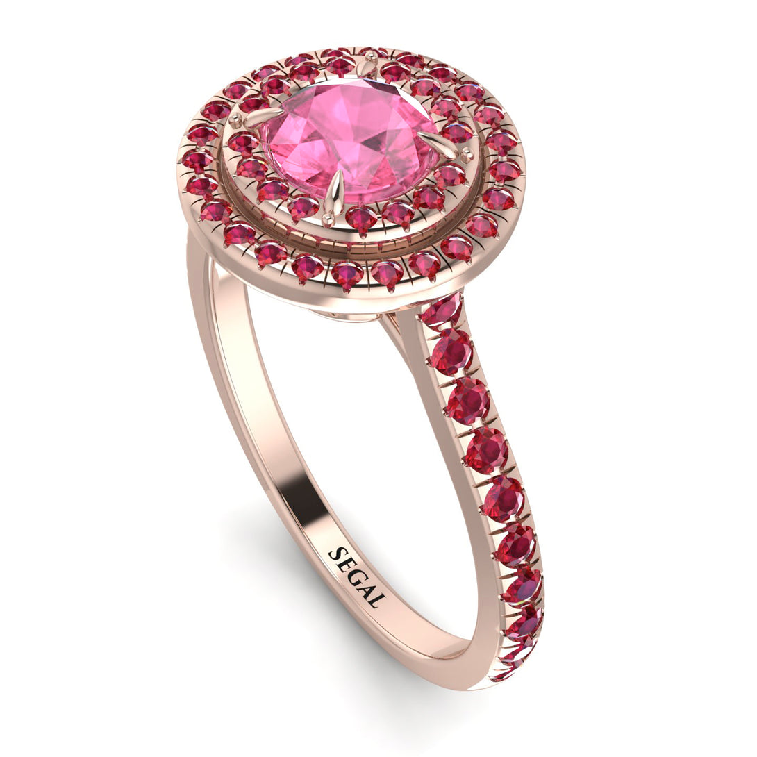 Double Halo Pink Moissanite Ring - Zoey No. 811