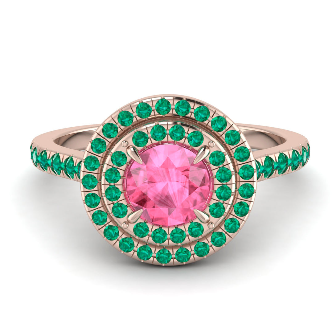 Double Halo Pink Moissanite Ring - Zoey No. 805
