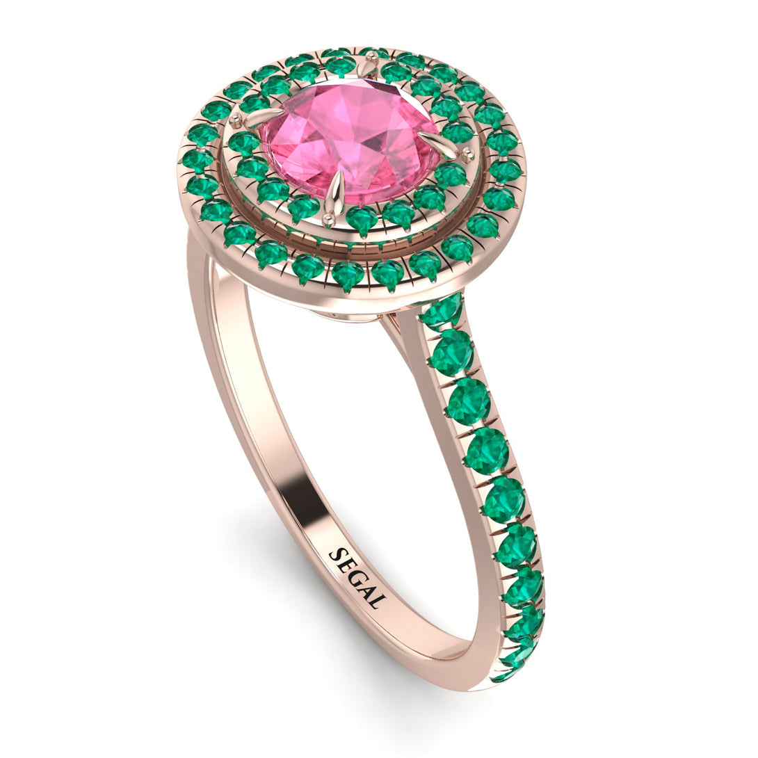 Double Halo Pink Moissanite Ring - Zoey No. 805