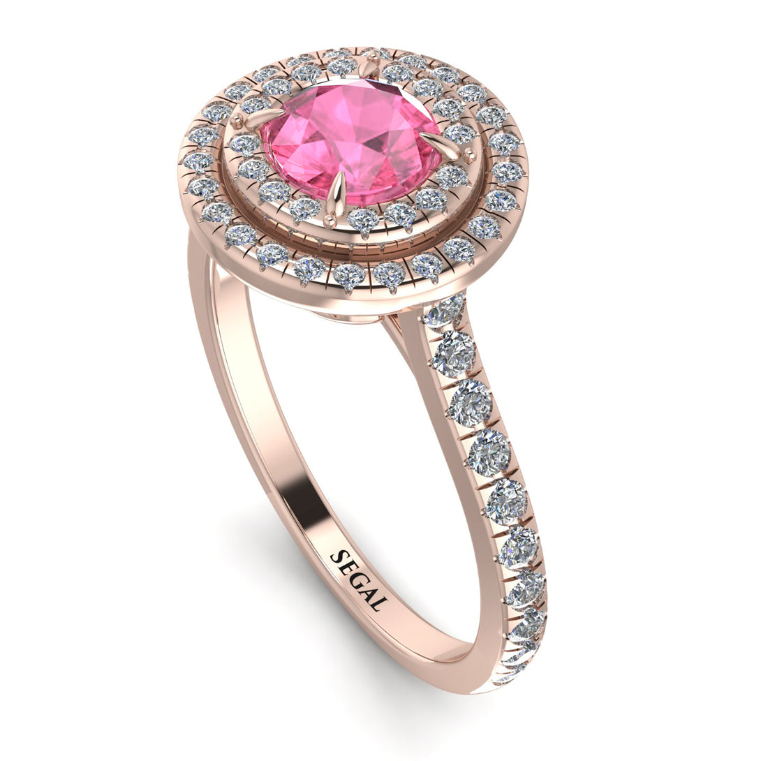Double Halo Pink Moissanite Ring - Zoey No. 802