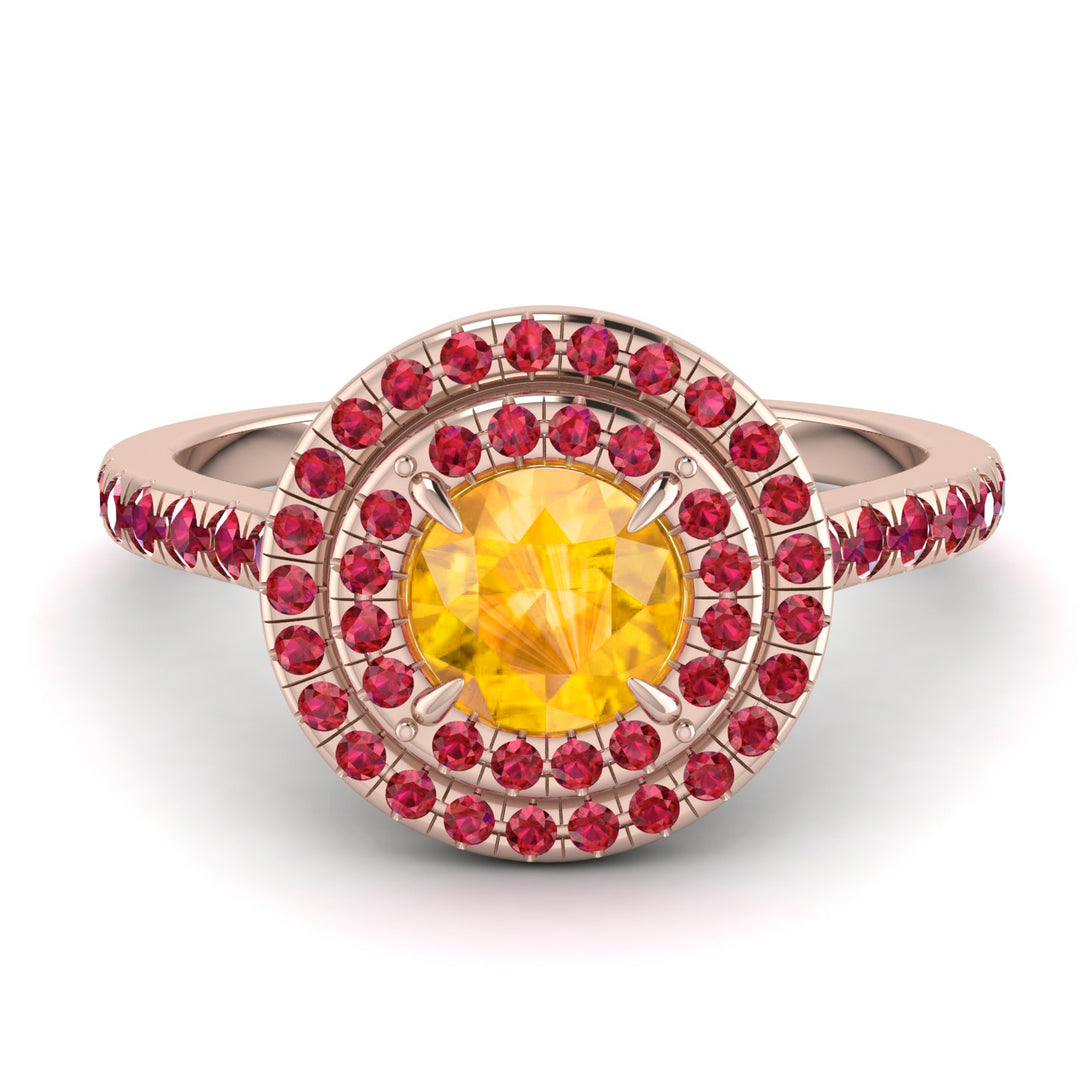 Double Halo Yellow Diamond Ring - Zoey No. 1011