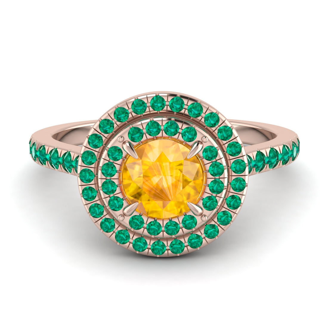 Double Halo Yellow Diamond Ring - Zoey No. 1005
